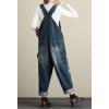 imagechouyatou Womens Distressed Wide Leg Casual Denim Bib Overalls Jeans Baggy Boyfriend Denim Overalls PantsDark Blue