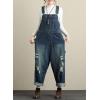 imagechouyatou Womens Distressed Wide Leg Casual Denim Bib Overalls Jeans Baggy Boyfriend Denim Overalls PantsDark Blue