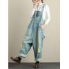 imagechouyatou Womens Distressed Wide Leg Casual Denim Bib Overalls Jeans Baggy Boyfriend Denim Overalls PantsLight Blue