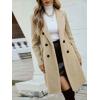 imagechouyatou Womens Double Breasted Wool Coat Business Casual Mid Long Trench Pea Coat Notched Lapel Blazer JacketApricot