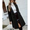 imagechouyatou Womens Double Breasted Wool Coat Business Casual Mid Long Trench Pea Coat Notched Lapel Blazer JacketBlack