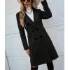 imagechouyatou Womens Double Breasted Wool Coat Business Casual Mid Long Trench Pea Coat Notched Lapel Blazer JacketBlack
