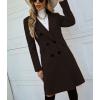 imagechouyatou Womens Double Breasted Wool Coat Business Casual Mid Long Trench Pea Coat Notched Lapel Blazer JacketCoffee