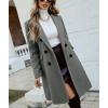 imagechouyatou Womens Double Breasted Wool Coat Business Casual Mid Long Trench Pea Coat Notched Lapel Blazer JacketGray
