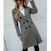 imagechouyatou Womens Double Breasted Wool Coat Business Casual Mid Long Trench Pea Coat Notched Lapel Blazer JacketGray