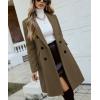 imagechouyatou Womens Double Breasted Wool Coat Business Casual Mid Long Trench Pea Coat Notched Lapel Blazer JacketGreen