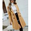 imagechouyatou Womens Double Breasted Wool Coat Business Casual Mid Long Trench Pea Coat Notched Lapel Blazer JacketKhaki