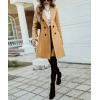 imagechouyatou Womens Double Breasted Wool Coat Business Casual Mid Long Trench Pea Coat Notched Lapel Blazer JacketKhaki