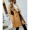 imagechouyatou Womens Double Breasted Wool Coat Business Casual Mid Long Trench Pea Coat Notched Lapel Blazer JacketKhaki
