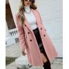 imagechouyatou Womens Double Breasted Wool Coat Business Casual Mid Long Trench Pea Coat Notched Lapel Blazer JacketPink