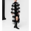 imagechouyatou Womens Elegant Plaid Wool Long Pea Coat Double Breasted Lapel Blazer Trench Coat Overcoat with PocketsBlack