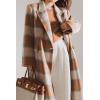 imagechouyatou Womens Elegant Plaid Wool Long Pea Coat Double Breasted Lapel Blazer Trench Coat Overcoat with PocketsCaramel