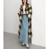 imagechouyatou Womens Elegant Plaid Wool Long Pea Coat Double Breasted Lapel Blazer Trench Coat Overcoat with PocketsGreen