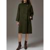imagechouyatou Womens Fall Winter Elegant Wool Coat Button Down Business Casual Midi Long Pea Coat with PocketsMoss Green