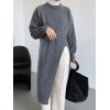 imagechouyatou Womens Sexy High Slit Long Sweaters Casual Crewneck Slouchy Tunic Sweater Pullover Knit Jumper TopsGray