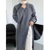 imagechouyatou Womens Sexy High Slit Long Sweaters Casual Crewneck Slouchy Tunic Sweater Pullover Knit Jumper TopsGray