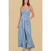 imagechouyatou Womens Summer Casual Wide Leg Denim Bib Overalls Jeans Loose Smocked Back Denim JumpsuitsLight Blue