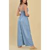 imagechouyatou Womens Summer Casual Wide Leg Denim Bib Overalls Jeans Loose Smocked Back Denim JumpsuitsLight Blue
