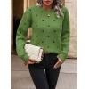 imagechouyatou Womens Vintage Polka Dot Sweater Top Fall Casual Crewneck Pullover Knitted Jumper TopsGreen