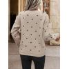 imagechouyatou Womens Vintage Polka Dot Sweater Top Fall Casual Crewneck Pullover Knitted Jumper TopsKhaki