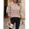 imagechouyatou Womens Vintage Polka Dot Sweater Top Fall Casual Crewneck Pullover Knitted Jumper TopsPink