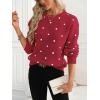 imagechouyatou Womens Vintage Polka Dot Sweater Top Fall Casual Crewneck Pullover Knitted Jumper TopsRed