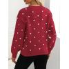 imagechouyatou Womens Vintage Polka Dot Sweater Top Fall Casual Crewneck Pullover Knitted Jumper TopsRed