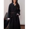 imagechouyatou Womens Winter Double Breasted Wool Coat Business Casual Midi Long Winter Dressy PeacoatBlack