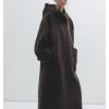 imagechouyatou Womens Winter Wool Trench Coat Single Breasted Warm Long Overcoat Jacket Coat with HoodBrown