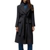 imagechouyatou Womens Business Casual Double Breasted Wool Coat Belted Lapel Collar Midi Long Winter Trench CoatBlack