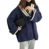 imagechouyatou Womens Casual Cable Knit Pullover Sweaters Color Block Striped Slouchy Oversized Sweater Knit Jumper TopsNavy