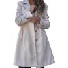 imagechouyatou Womens Casual Single Breasted Wool Coat Notched Lapel Wool Blend Trench Pea Coat with PocketsOffwhite