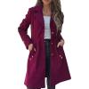 imagechouyatou Womens Casual Single Breasted Wool Coat Notched Lapel Wool Blend Trench Pea Coat with PocketsWine Red