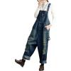 imagechouyatou Womens Distressed Wide Leg Casual Denim Bib Overalls Jeans Baggy Boyfriend Denim Overalls PantsDark Blue