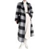 imagechouyatou Womens Elegant Plaid Wool Long Pea Coat Double Breasted Lapel Blazer Trench Coat Overcoat with PocketsBlack