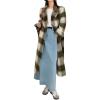 imagechouyatou Womens Elegant Plaid Wool Long Pea Coat Double Breasted Lapel Blazer Trench Coat Overcoat with PocketsGreen