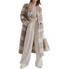 imagechouyatou Womens Elegant Plaid Wool Long Pea Coat Double Breasted Lapel Blazer Trench Coat Overcoat with PocketsKhaki