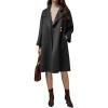 imagechouyatou Womens Fall Winter Elegant Wool Coat Button Down Business Casual Midi Long Pea Coat with PocketsDark Grey