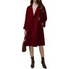imagechouyatou Womens Fall Winter Elegant Wool Coat Button Down Business Casual Midi Long Pea Coat with PocketsRed
