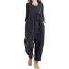 imagechouyatou Womens Loose Adjustable Strap Barrel Overalls Business Casual Jumpsuits Cargo Pant with PocketsBlack