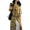 imagechouyatou Womens Plaid Wool Coat Notch Lapel Overcoat Winter Long Trench Coat Double Breasted Pea CoatYellow