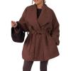 imagechouyatou Womens Shaw Collar Belted Winter Wool Coat Double Breasted Fuzzy Midi Long Wool Peacoat OvercoatBrown