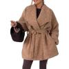 imagechouyatou Womens Shaw Collar Belted Winter Wool Coat Double Breasted Fuzzy Midi Long Wool Peacoat OvercoatCamel