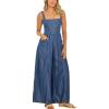 imagechouyatou Womens Summer Casual Wide Leg Denim Bib Overalls Jeans Loose Smocked Back Denim JumpsuitsDark Blue