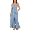 imagechouyatou Womens Summer Casual Wide Leg Denim Bib Overalls Jeans Loose Smocked Back Denim JumpsuitsLight Blue