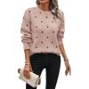 imagechouyatou Womens Vintage Polka Dot Sweater Top Fall Casual Crewneck Pullover Knitted Jumper TopsPink