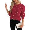 imagechouyatou Womens Vintage Polka Dot Sweater Top Fall Casual Crewneck Pullover Knitted Jumper TopsRed