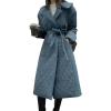 imagechouyatou Womens Winter Double Breasted Quilted Down Coat Notch Lapel Midi Long Puffer Jacket Overcoat with BeltBlue