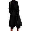 imagechouyatou Womens Winter Lapel Collar Wool Coat Open Front Belted Midi Long Overcoat Trench Pea CoatBlack
