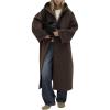 imagechouyatou Womens Winter Wool Trench Coat Single Breasted Warm Long Overcoat Jacket Coat with HoodBrown